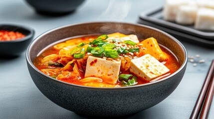 Wall Mural - Delicious Korean Kimchi Soup with Tofu and Vegetables