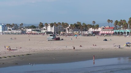 Wall Mural - Aerial view of the Venice beach in Los Angeles California, USA. Beautiful summer time at the Venice beach with people enjoying nice weather, beach and the ocean.