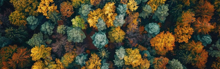 Wall Mural - A forest with many trees in various shades of orange and brown