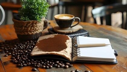 Cozy Workspace with Organizer, Notebook, and Cup of Coffee