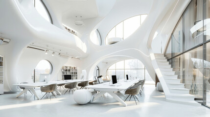 Wall Mural - Futuristic office white interior design