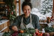 © Milos - A woman in a rustic kitchen, joyfully garnishing a colorful winter vegetable dish, embodies creativity and healthy living in a nature-inspired winter setting.