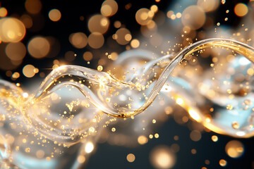 Poster - A captivating display of flowing golden strands interspersed with sparkling droplets creates an enchanting visual experience perfect for digital wallpaper or background use