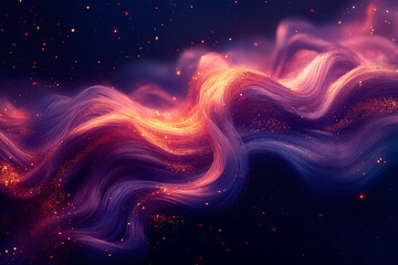 Poster - This artwork features fluid waves of colorful patterns that flow seamlessly across the canvas, creating a rich and vibrant digital background. Luminous sparks add depth to the visual