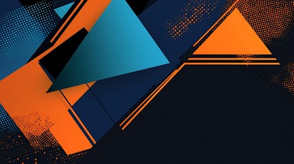 Sticker - Abstract geometric background with blue, orange, and black triangles on a dark background.