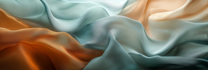 Poster - A photo of an abstract composition with multiple layers of fabric in various shades, creating dynamic waves and shapes that suggest movement and depth.