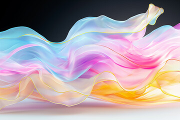 Poster - A vibrant blend of flowing fabric in soft colors like blue, pink, and yellow creates a whimsical backdrop that enhances creativity and inspiration in various design projects