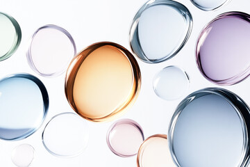 Poster - An abstract pattern of colorful glass disks floating weightlessly, reflecting and refracting light, creating an eye-catching visual.