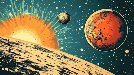 Wall Mural - Mars earth and moon, planets of the solar system. Pop art retro vector illustration comic cartoon vintage kitsch drawing