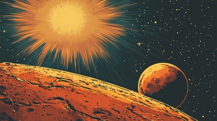 Wall Mural - Mars earth and moon, planets of the solar system. Pop art retro vector illustration comic cartoon vintage kitsch drawing