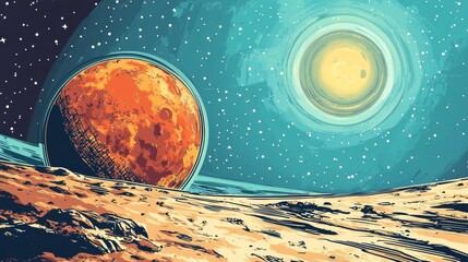 Wall Mural - Mars earth and moon, planets of the solar system. Pop art retro vector illustration comic cartoon vintage kitsch drawing