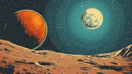 Wall Mural - Mars earth and moon, planets of the solar system. Pop art retro vector illustration comic cartoon vintage kitsch drawing