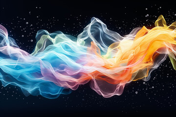 Poster - Graceful waves of color swirl together in a mesmerizing dance across a dark backdrop, with hints of translucence and motion adding to the vivid atmosphere