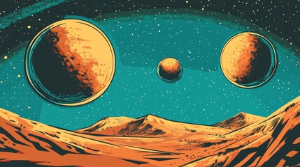 Wall Mural - Mars earth and moon, planets of the solar system. Pop art retro vector illustration comic cartoon vintage kitsch drawing