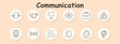 © Кирилл Макаров - Communication set icon. Map, globe, desk lamp, cloud upload, cloud download, speech, list, email, laptop, network, connection, conference, broadcast, communication, headset, technology.