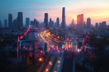 Poster - Stock market and financial business background with cityscape