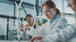© VK Studio - Scientists in lab coats and safety glasses work intensely on wind turbine models, highlighting the intersection of innovation and sustainability.