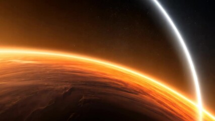 Wall Mural - stunning outer space sunrise with fiery sunlight over alien planet horizon in the vast cosmos for sc