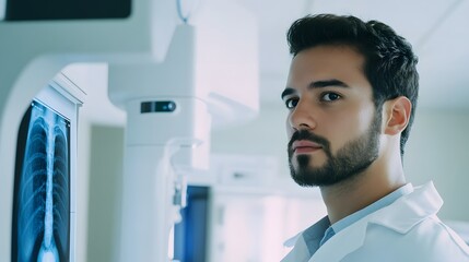 a doctor observing an x-ray of lungs in a medical setting