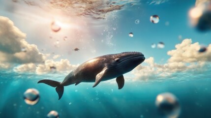 Majestic Whale Swimming in Clear Blue Water