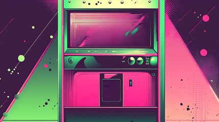 Poster - Retro arcade game with pink and green color scheme.