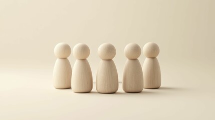 Poster - Artistic Composition of Three Distinct Wooden Figurines Displaying Unique Textures and Natural Grain Patterns, Set Against a Soft, Neutral Background