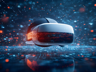 Poster - Futuristic VR headset with glowing particles, representing advanced virtual reality technology.