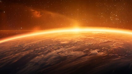 Wall Mural - Stunning Outer Space Sunrise with Fiery Sunlight over Alien Planet Horizon in the Vast Cosmos for Sci-Fi Concept Design and Astronomy Studies