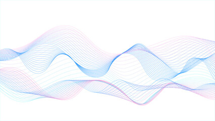 wavy flowing curve pattern by colorful gradient blue purple pink on white background. abstract color