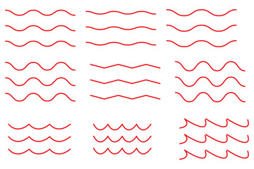 Wall Mural - Water wave, sea wave set. Zigzag line. Water logo, symbol vector collection.
