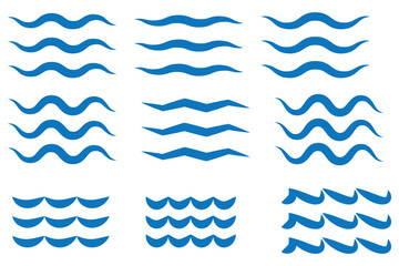 Wall Mural - Water wave, sea wave set. Zigzag line. Water logo, symbol vector collection.