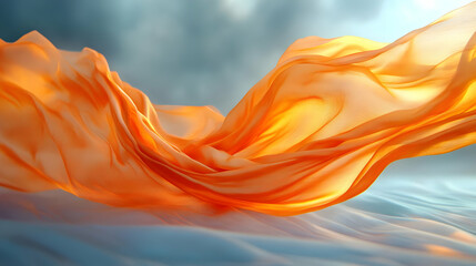 Poster - Vibrant orange fabric flowing gracefully, creating a sense of movement and elegance against a soft, blurred background.