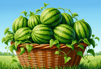 Watermelon basket on grass