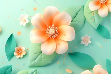 Wall Mural - 3D flower and leaf, vibrant and blooming, flat design illustration