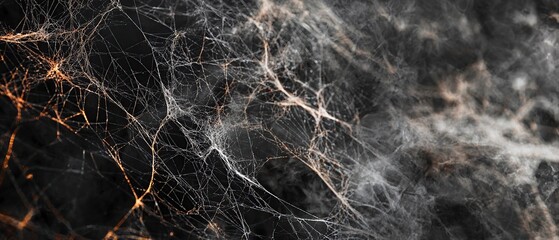 Intricate spider web with dew drops, a close-up shot.