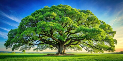 majestic oak tree with lush green leaves and strong branches standing tall, nature, tree, oak, majes