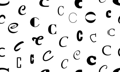 Fototapete - Vector seamless alphabet pattern with black bold latin letters. White repeatable unusual background. Fashion trendy design. Seamless black alphabet pattern on white. Letter C