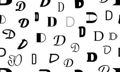 Fototapete - Vector seamless alphabet pattern with black bold latin letters. White repeatable unusual background. Fashion trendy design. Seamless black alphabet pattern on white. Letter D