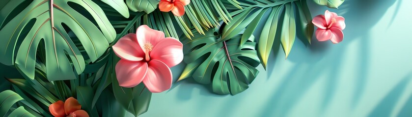 Wall Mural - 3D flower and leaf, natural and detailed, flat design illustration