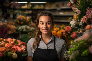 Wall Mural - AI generated photo portrait of a beautiful young woman in the flower field