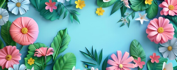 Wall Mural - 3D flower and leaf, realistic and vibrant, flat design illustration