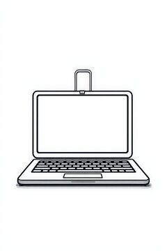 Minimalist Monochrome Laptop Illustration in Clean Line Art Style on White Background - Tech Icon for Modern Design Projects