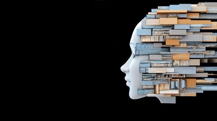 Poster - This artwork features a 3D of a futuristic AI robot head in profile view