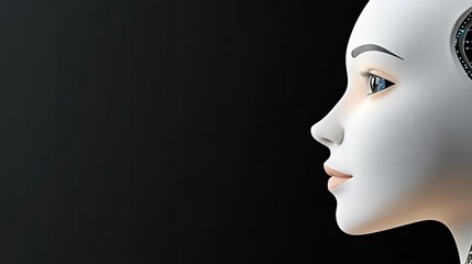 Poster - This artwork features a 3D of a futuristic AI robot head in profile view