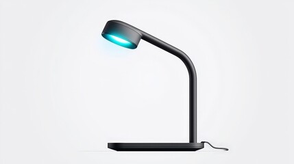 Sleek Black Desk Lamp with Vibrant Blue Light on Minimalist White Surface - Modern Lighting Concept for Home Decor and Interior Design