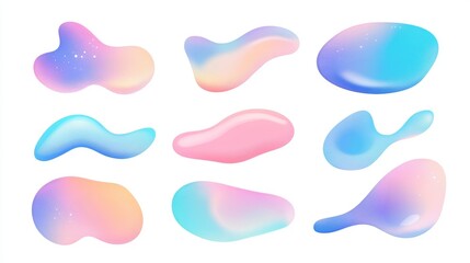 Set of bright gradient bubble geometric shapes on white background to create a modern and colorful abstract design element