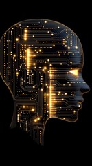 Poster - This artwork features a 3D of a futuristic AI robot head in profile view