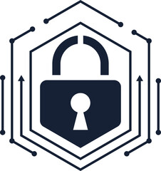 Poster - Cybersecurity lock icon representing digital data protection, network security, encryption technology, safeguarding sensitive information, preventing cyber threats