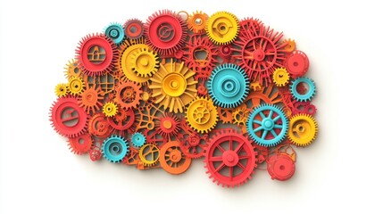 Aufkleber - An artistic representation of a brain made up of colorful gears and circuits, symbolizing creativity and the connection between technology and thought processes.