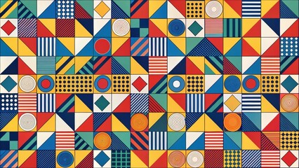 Colorful abstract geometric seamless pattern in bauhaus style, geometric, seamless, pattern, bauhaus, style, colorful, abstract